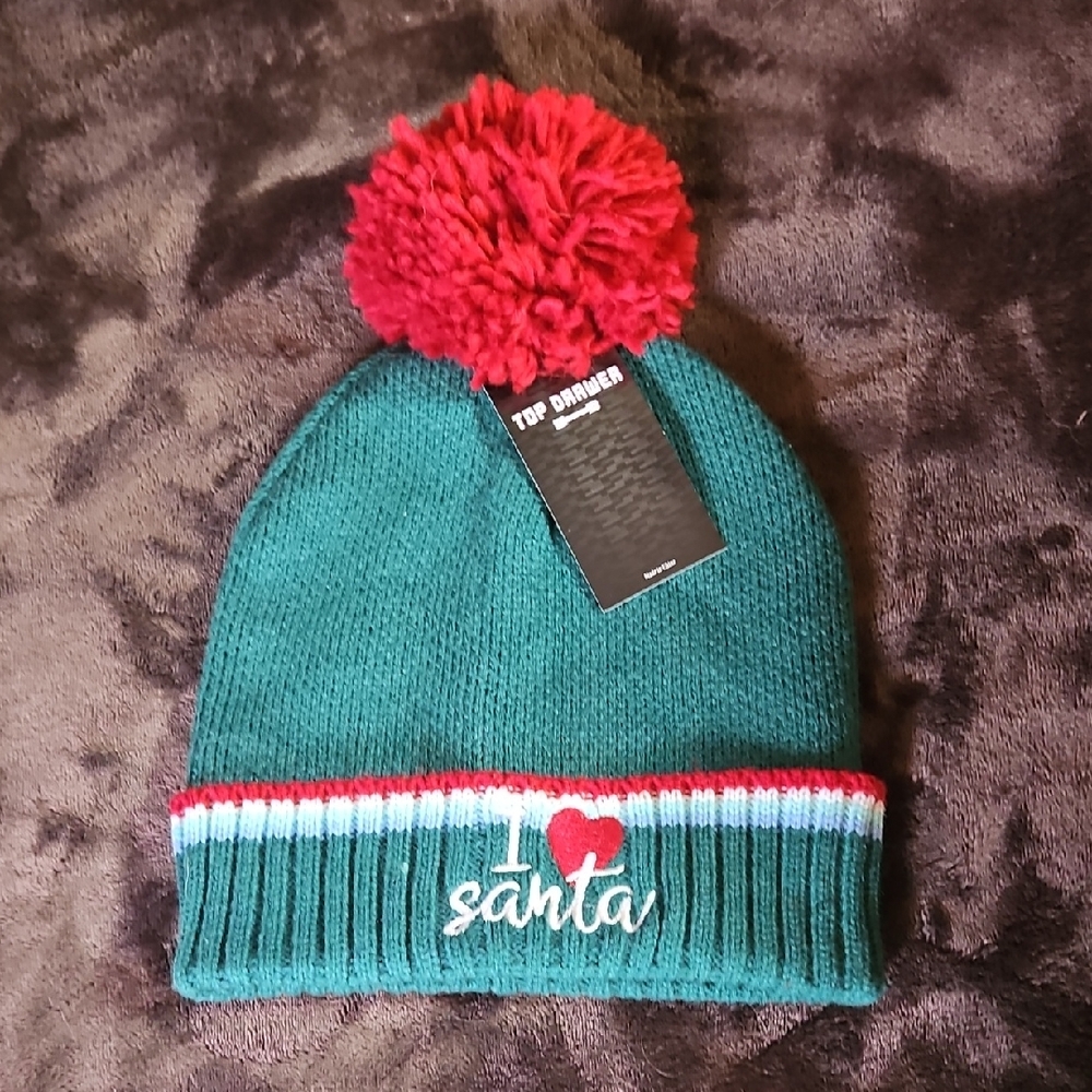 Green and Red I Love Santa Beanie